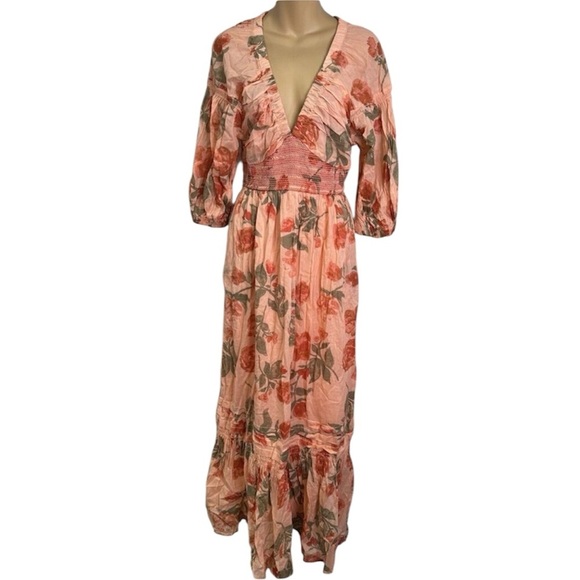 NWOT Free People Golden Hour Pink Floral Multicolor Long Sleeve Boho Maxi Dress - Picture 6 of 7